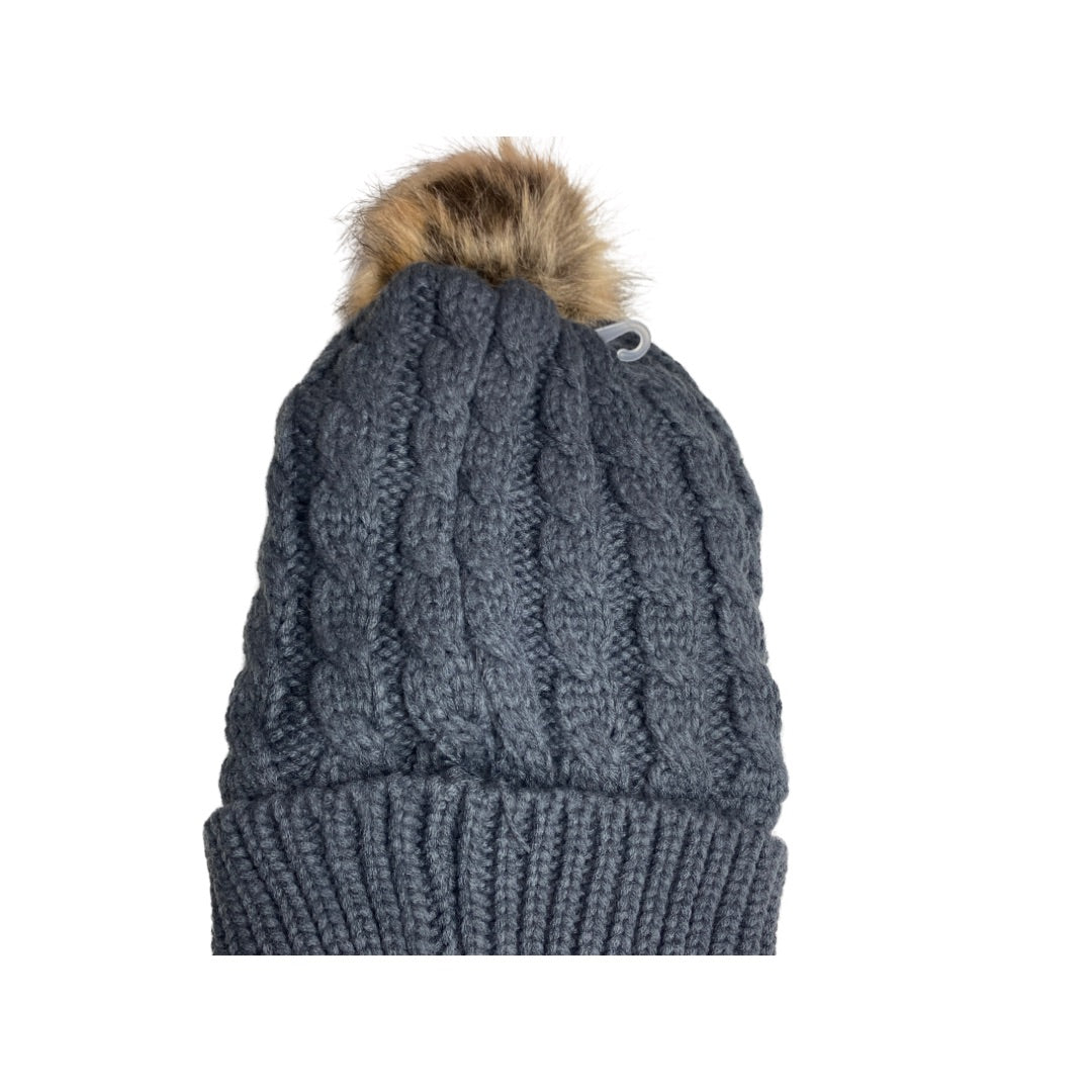 Cable Knit Fleece Lined Toque Beanie Hat - Charcoal Grey