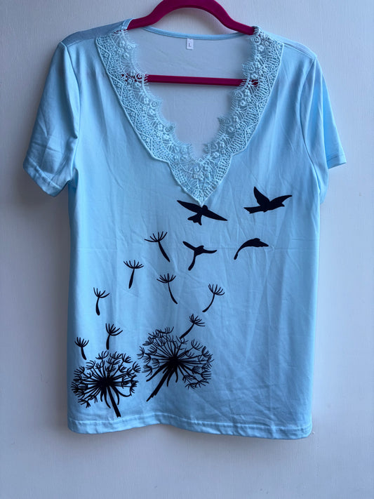 Powder Blue Make A Wish Lace VNeck  Top Large 1038