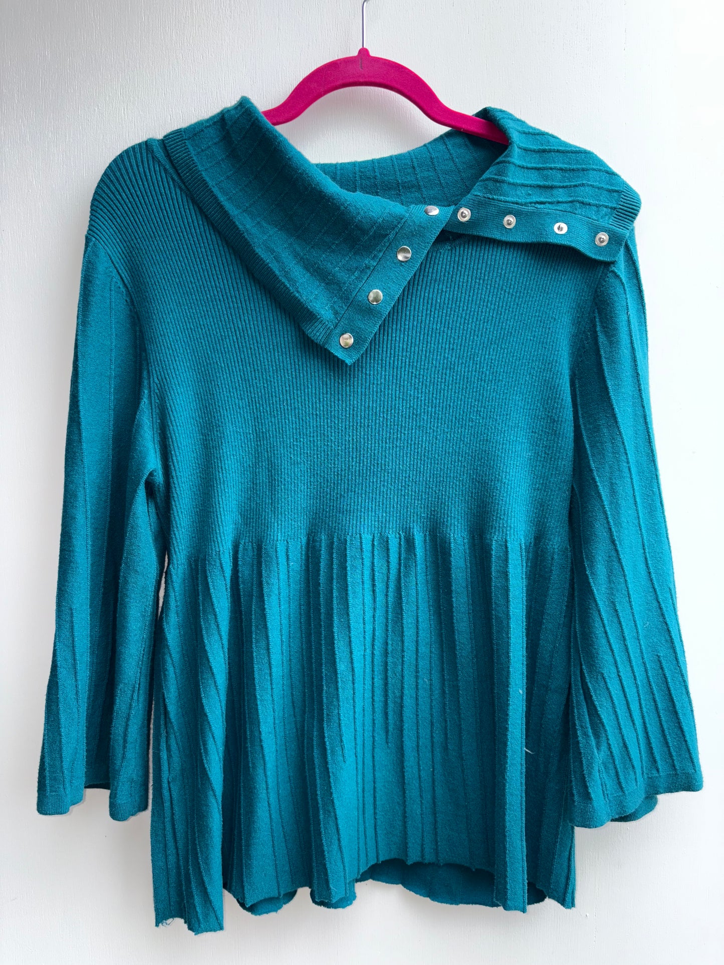 Teal Cowl Button Sweater Top XL 1016