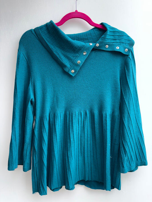 Teal Cowl Button Sweater Top XL 1016