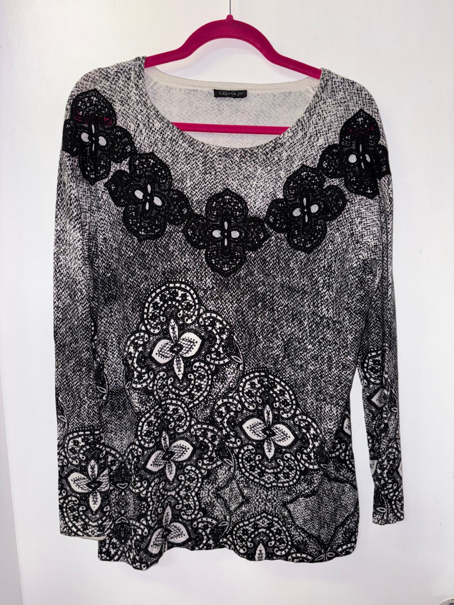 LEO GUY Crochet Floral Print Top XL 1X 1005