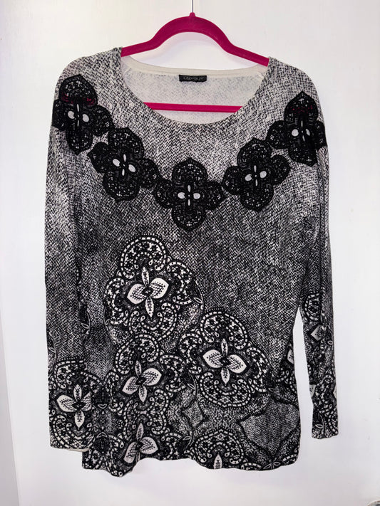 LEO GUY Crochet Floral Print Top XL 1X 1005