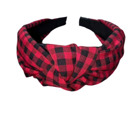 Diadema para el pelo con nudo a cuadros rojos
