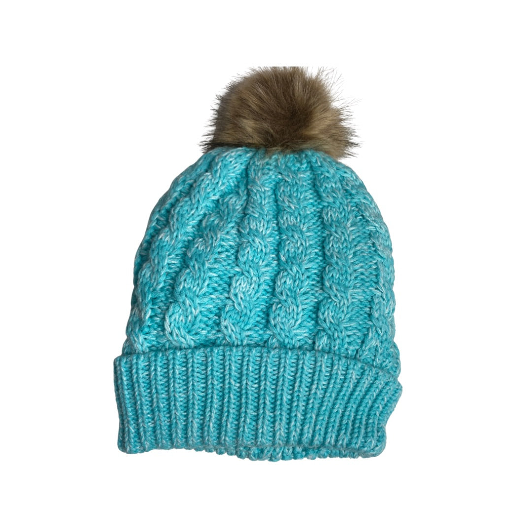 Cable Knit Fleece Lined Toque Beanie Hat - Mint Green