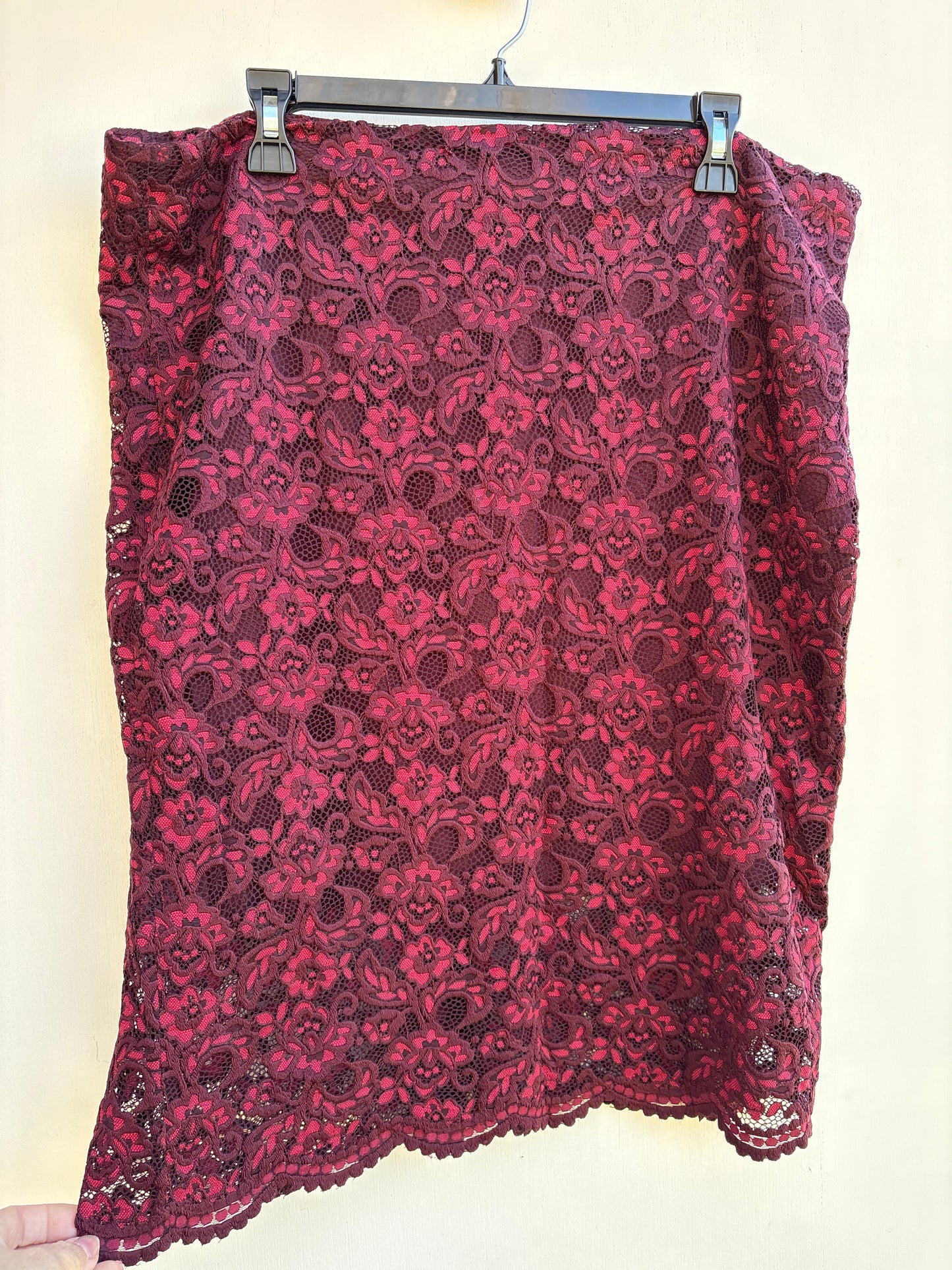 Crimson Red Lace Pencil Skirt 16