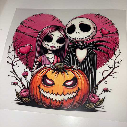 HALLOWEEN | Jack & Sally Pink Heart Pumpkin SHIRT TRANSFER