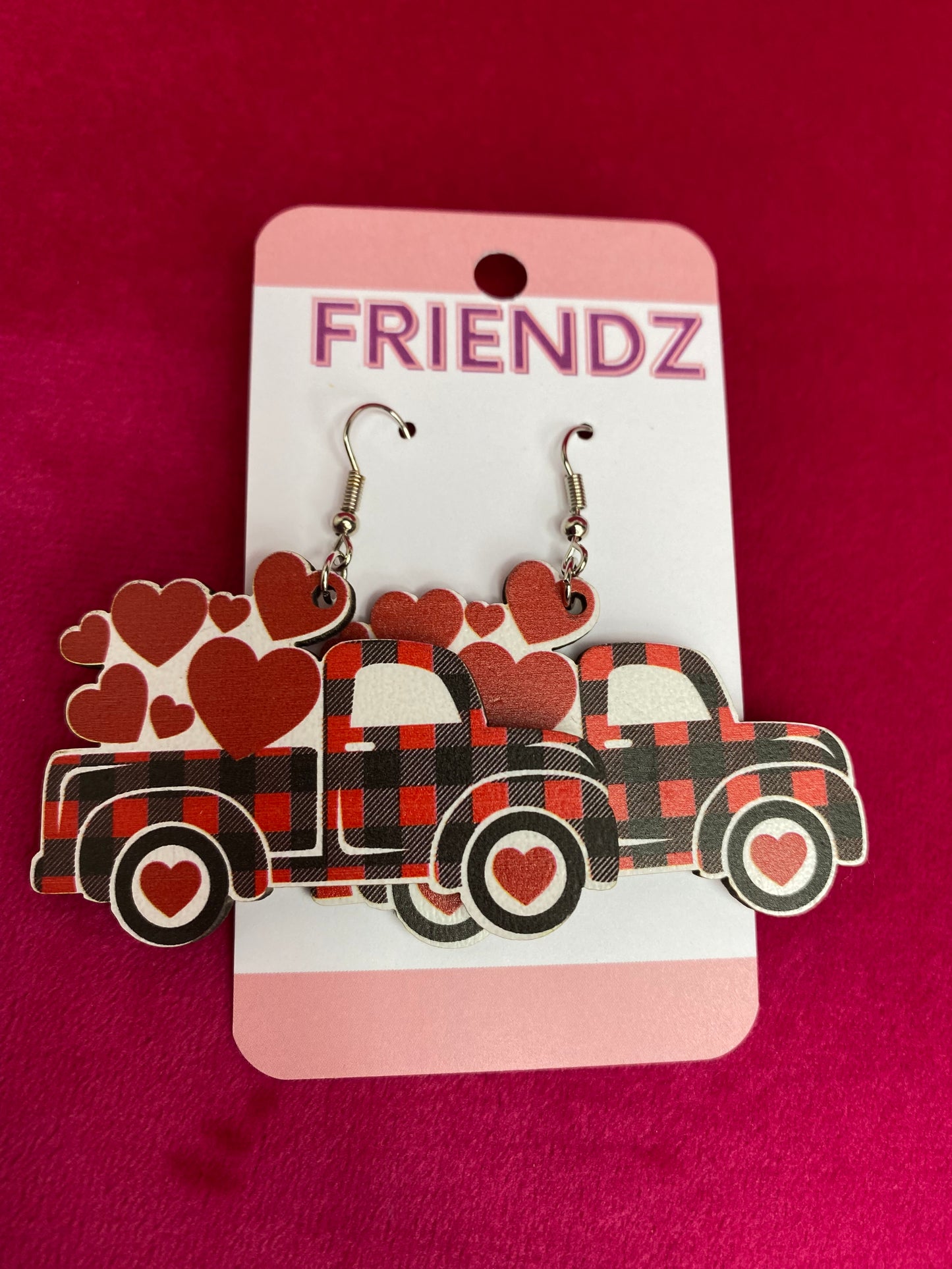 Valentine Heart Plaid Truck Earrings