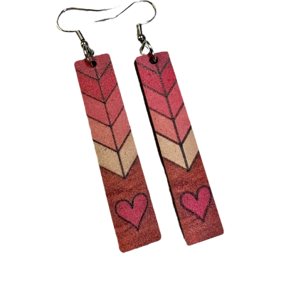 Arrow Wood Heart Valentine Earrings
