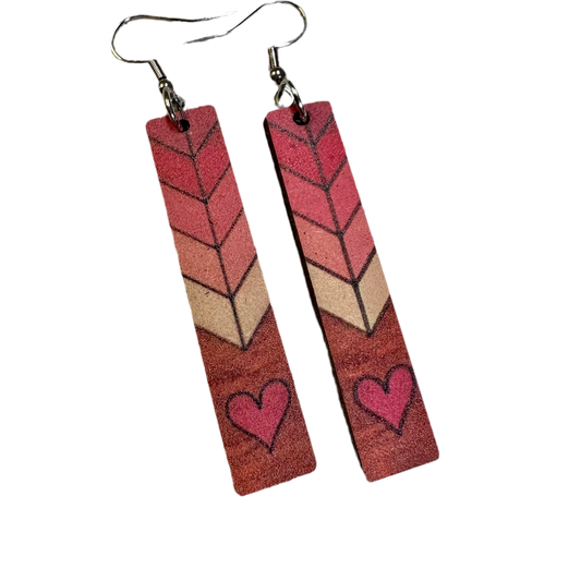 Arrow Wood Heart Valentine Earrings