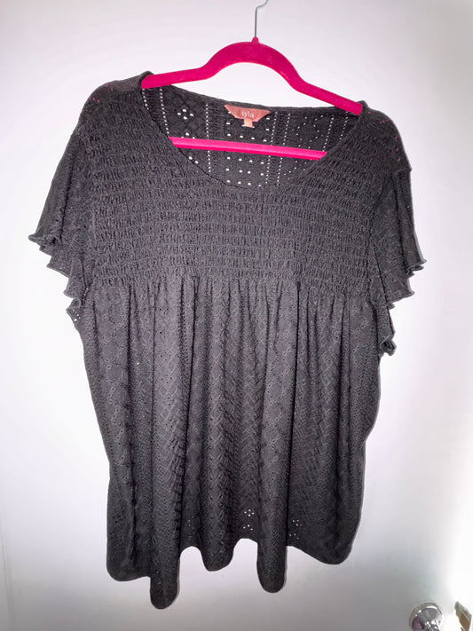 Iyla Black Eyelet Flutter Sleeve Babydoll Top XXL 1025
