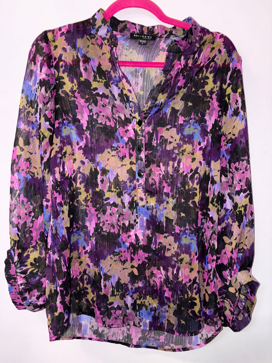 BELLISSIMA Fashions Purple Florao Blouse Top Small 1009