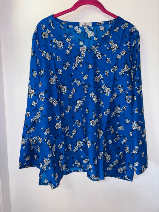 Pan Khaing Heritage Blue Floral Top XXL 1031