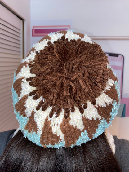 Retro Knitted Toque Mint & Brown