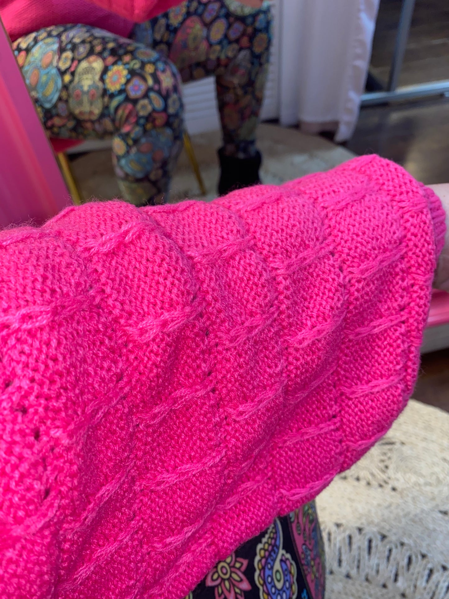 FINAL MARKDOWN- Barbie Pink Long Sleeve Drop Knit Sweater Top