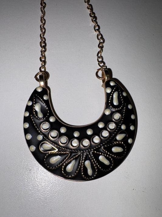 Black & Cream Medallion on gold chain Fashion Jewelry
