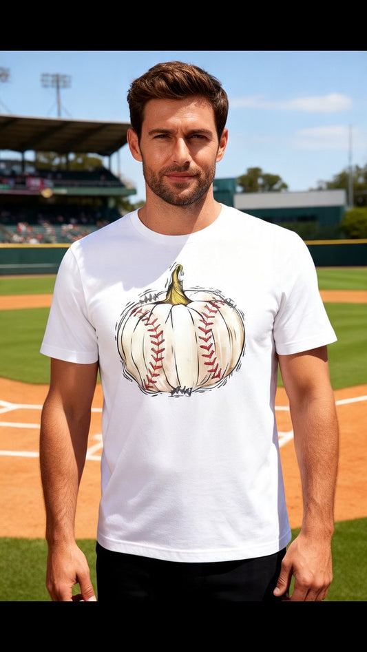HALLOWEEN Baseball Pumpkin ADULT GRAPHIC TEE
