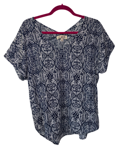 FINAL SALE Blue & White Paisley VNeck Blouse Top
