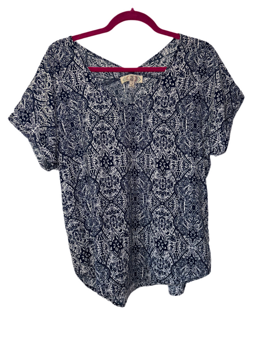 FINAL SALE Blue & White Paisley VNeck Blouse Top