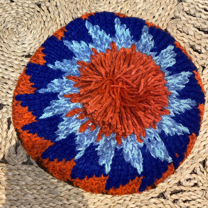 Retro Knitted Toque Orange & Blue