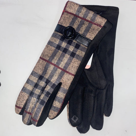 Mocha Burgundy Plaid Gloves