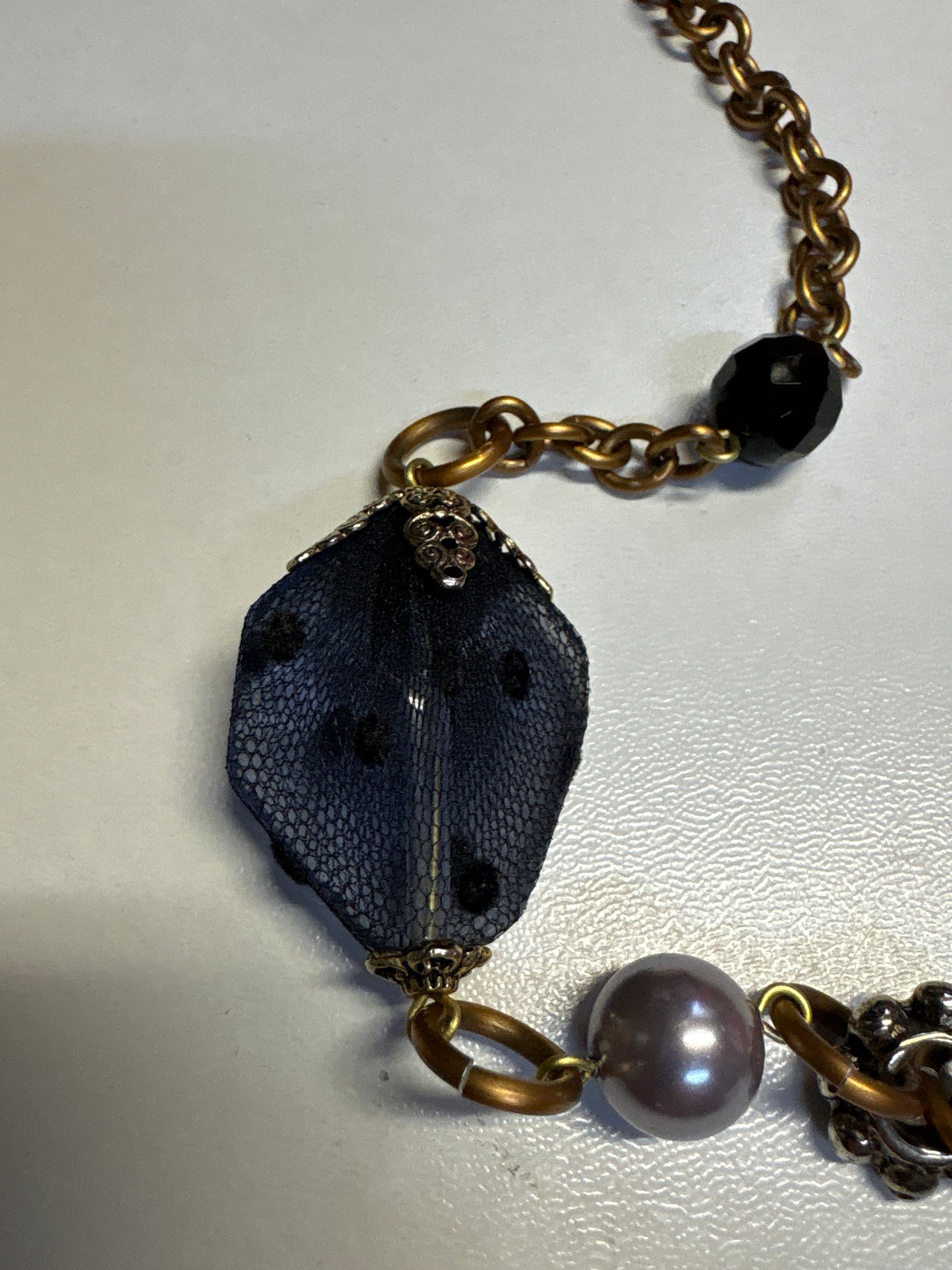 Long Victorian Lace Black & Purple Necklace