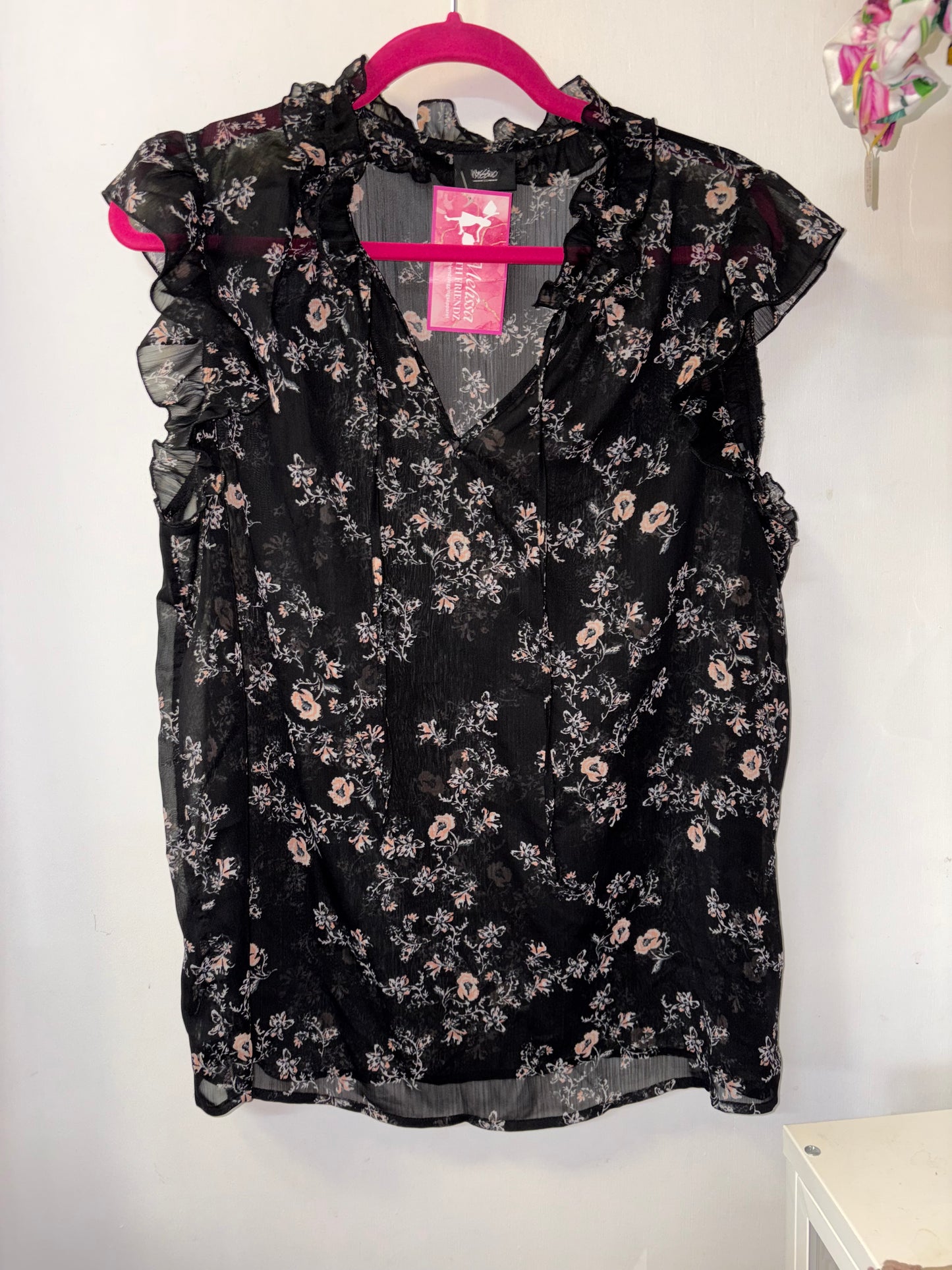 Massing Floral Sheer Floral Print Top XXL