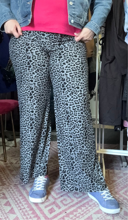 Gray or Brown Leopard Wide Leg pants