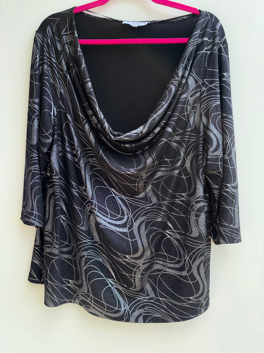 Michael Antoni | Black & Silver Ladies Blouse Top 2X 1019
