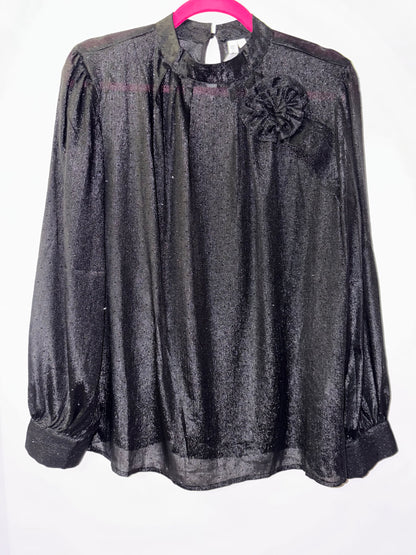 Modern Identity Design Black Floral Accent Sequin Blouse Top Small 1010
