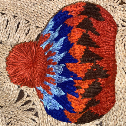 Retro Knitted Toque Orange & Blue