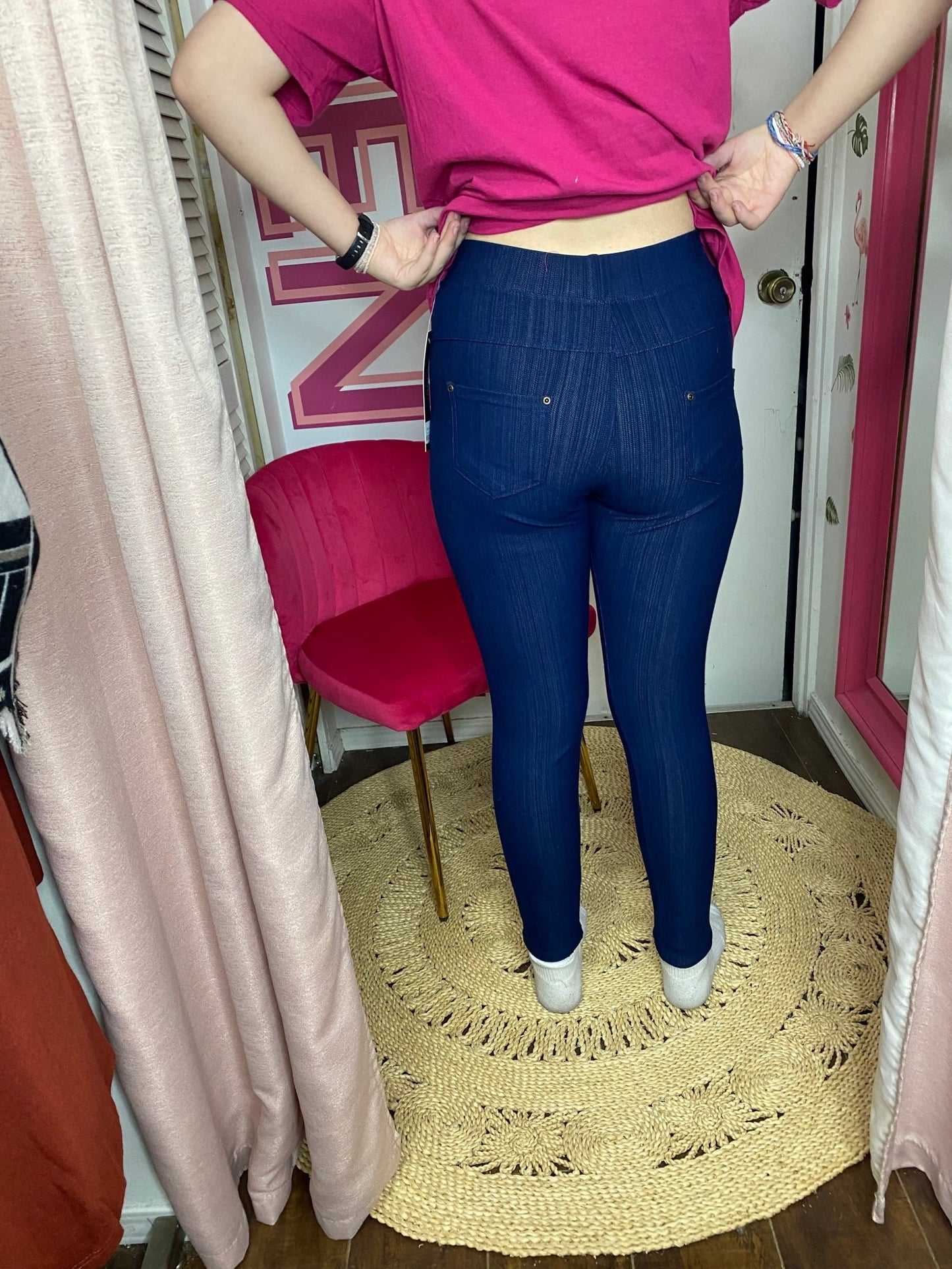 Jean en denim extra extensible de couleur bleu jegging