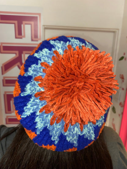 Retro Knitted Toque Orange & Blue