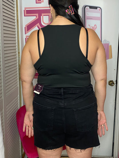 Short mi-long taille haute slim noir pour femme