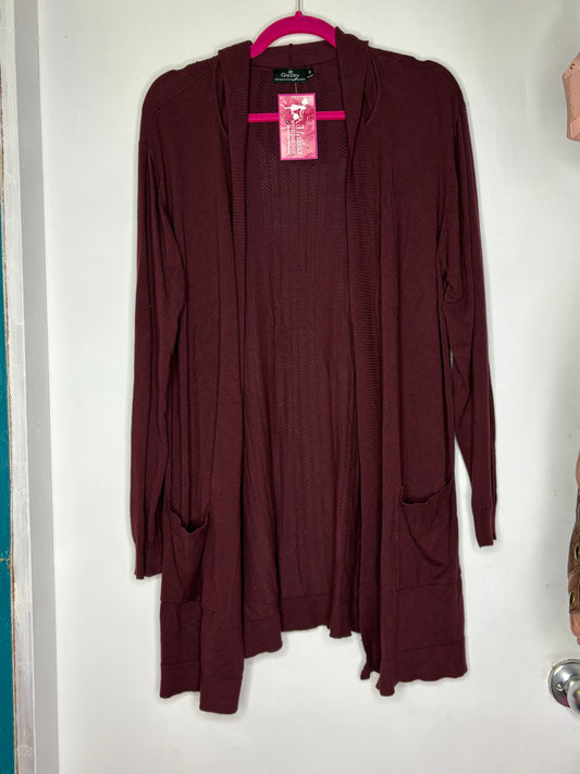 Guilty Burgundy Hooded Eyelet Lightweight Cardigan Top 2X  1058