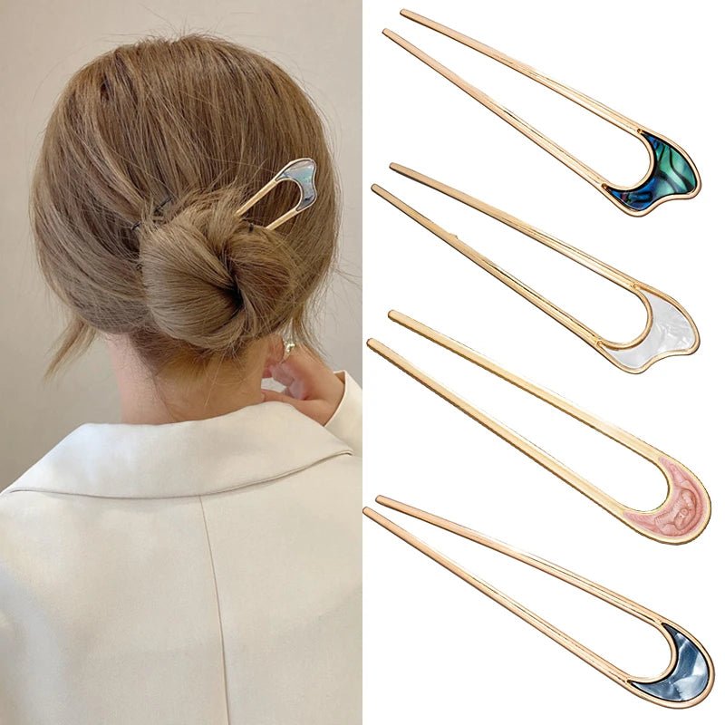 Élégante épingle à cheveux en perles de 4 pouces pour chignon décoiffé – Accents en émail ondulé et lunaire en blanc, bleu, rose