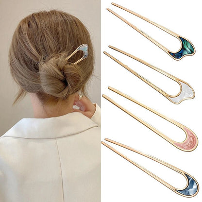 Élégante épingle à cheveux en perles de 4 pouces pour chignon décoiffé – Accents en émail ondulé et lunaire en blanc, bleu, rose