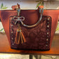 Embossed Floral Rhinestone Mid Size Satchel Purse Should Bag (3 Colors) with Crossbody Strap