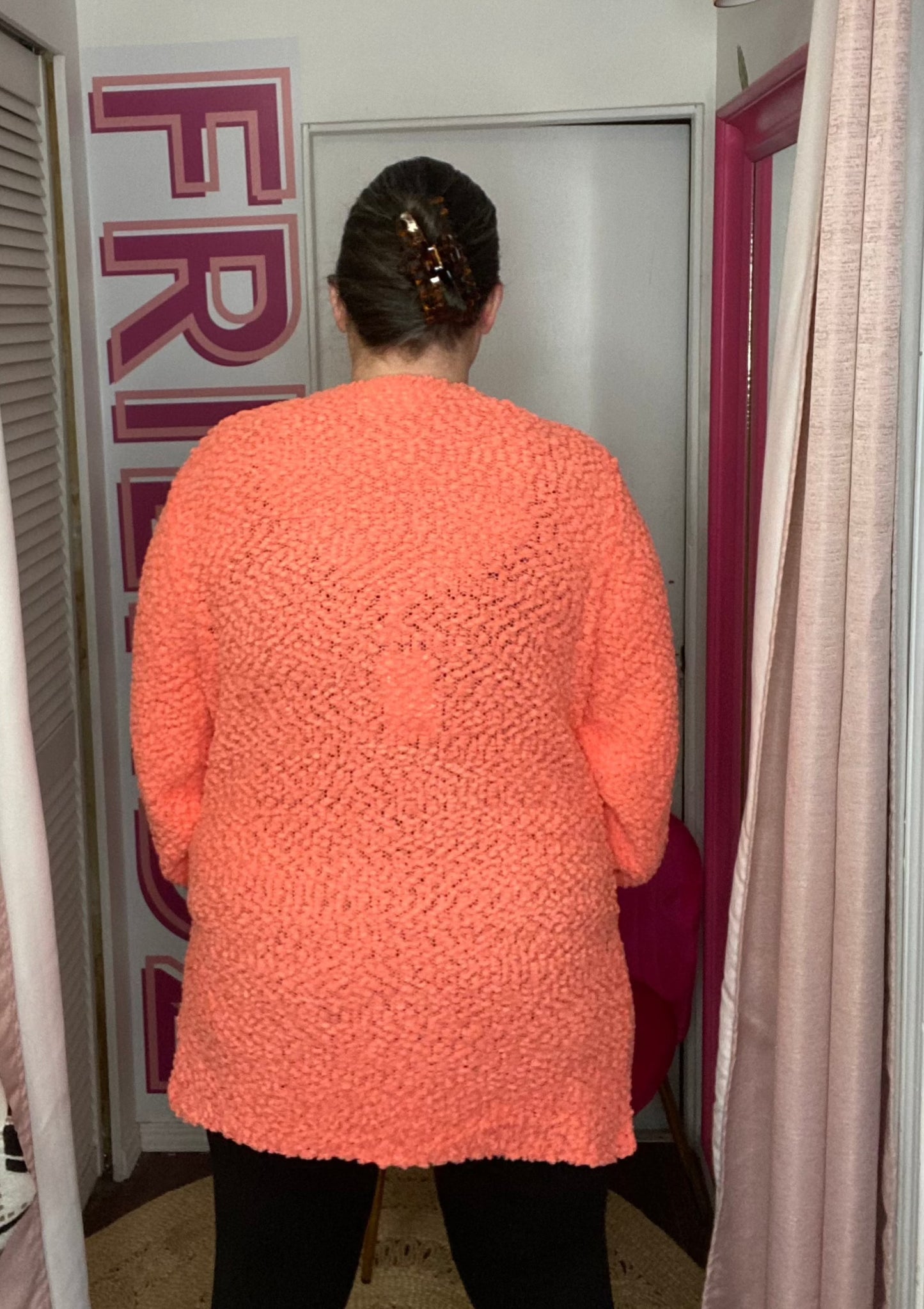 Popcorn Knit Ladies Cardigan Sweater Top | 2024 Color Pantone on the YEAR | Neon Coral