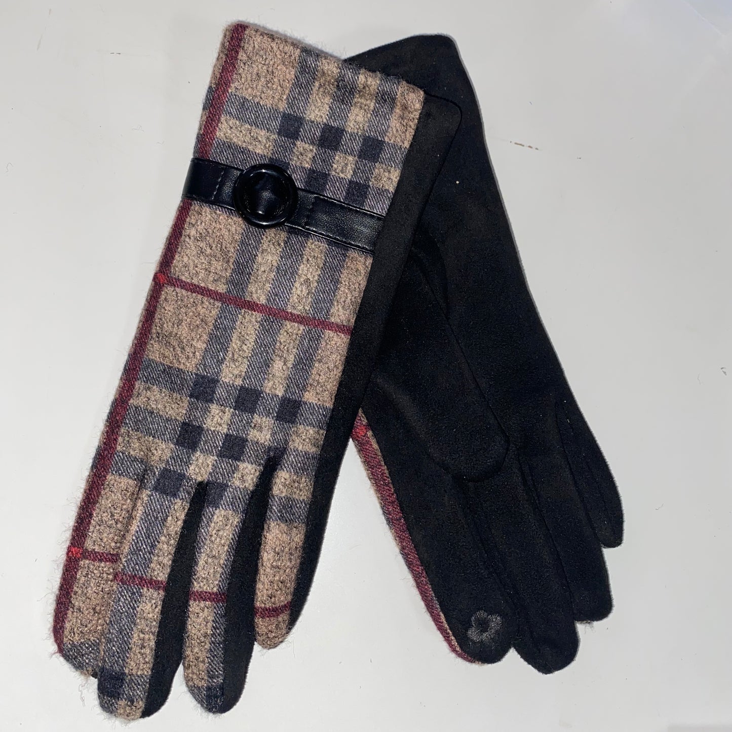 Plaid Burgundy & Beige Gloves