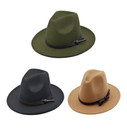 Chapeau Fedora en feutre avec nœud en cuir (4 couleurs)