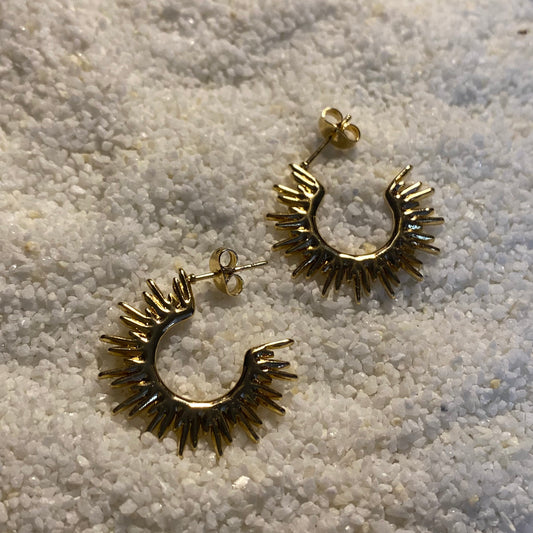 Gold Sun Hoops Post Back Earrings