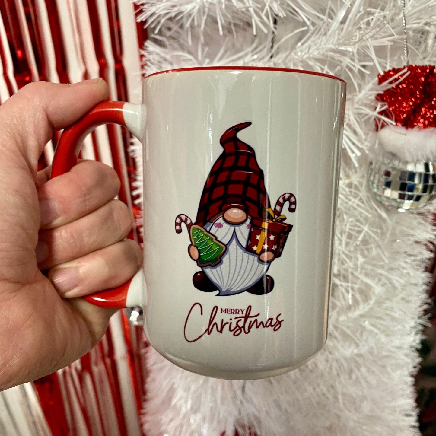 Gnome Merry Christmas Mug RED LIMITED HANDLE