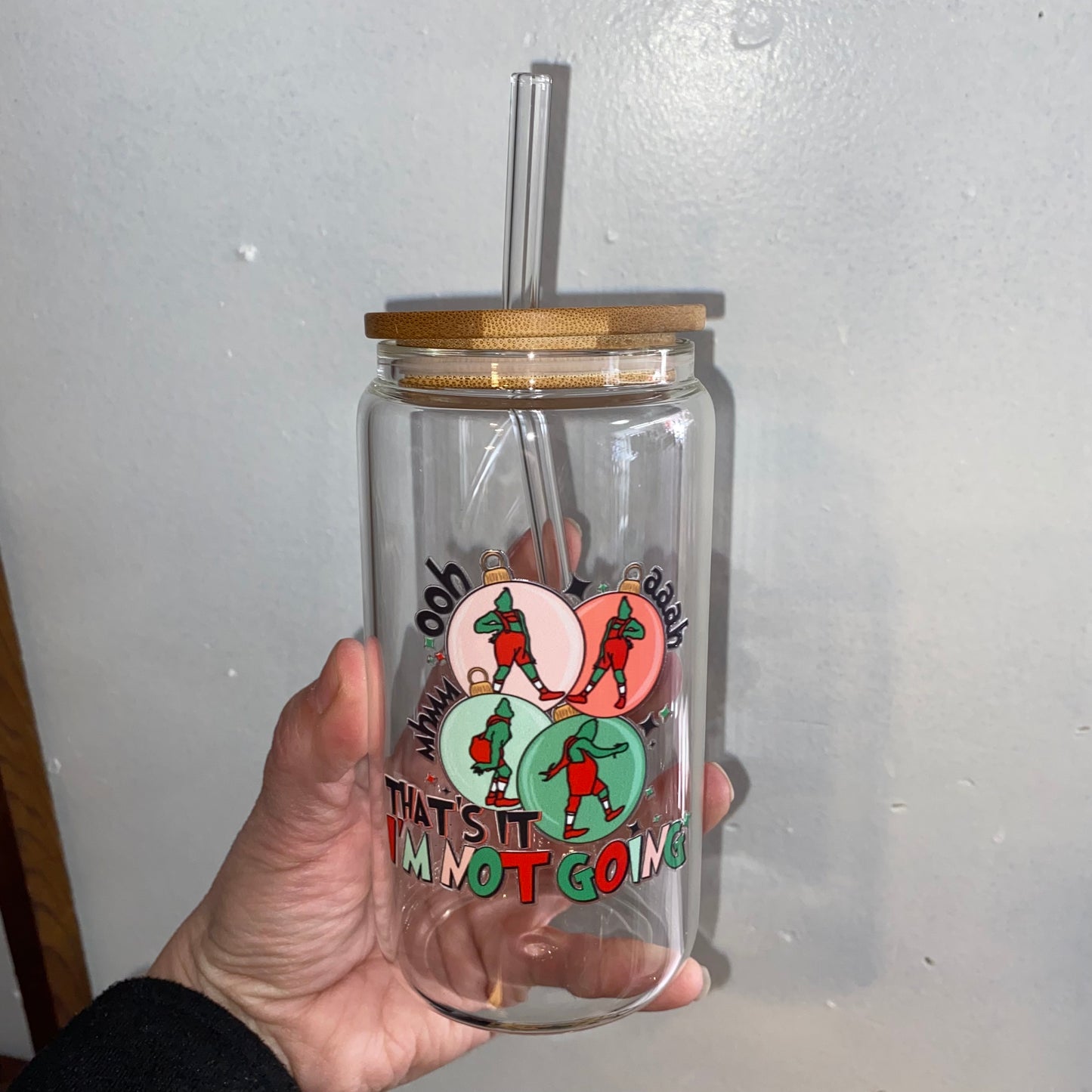 That's It I'm Not Going Grinch Christmas Beer Glass Cups with Bamboo lid