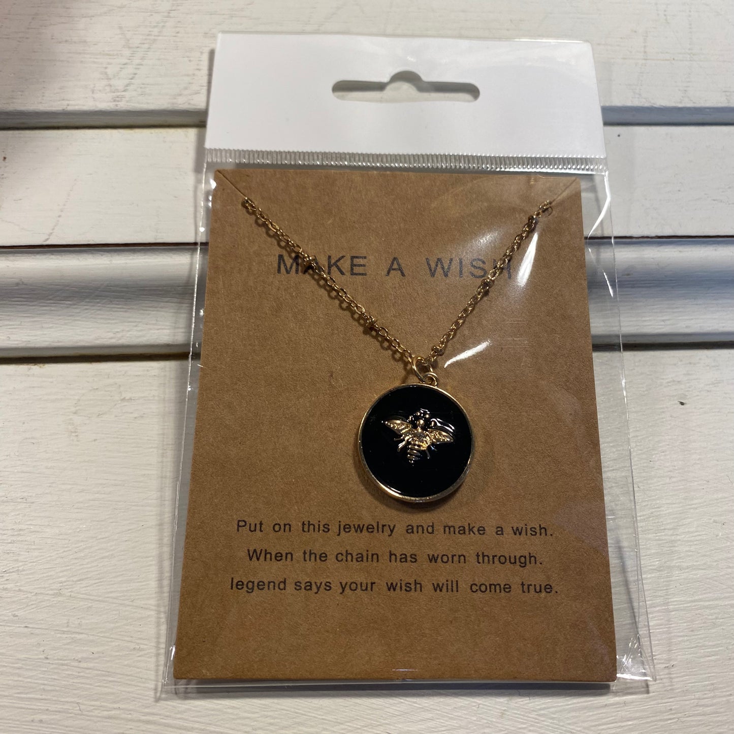 Bee Black & Gold Make a Wish Necklace