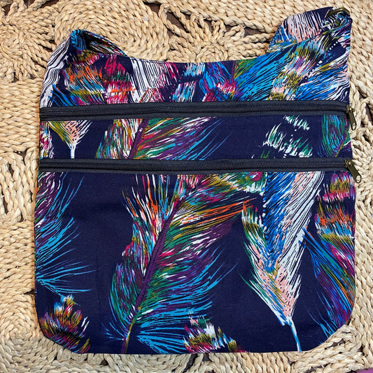 Blue Feather Cotton Purse