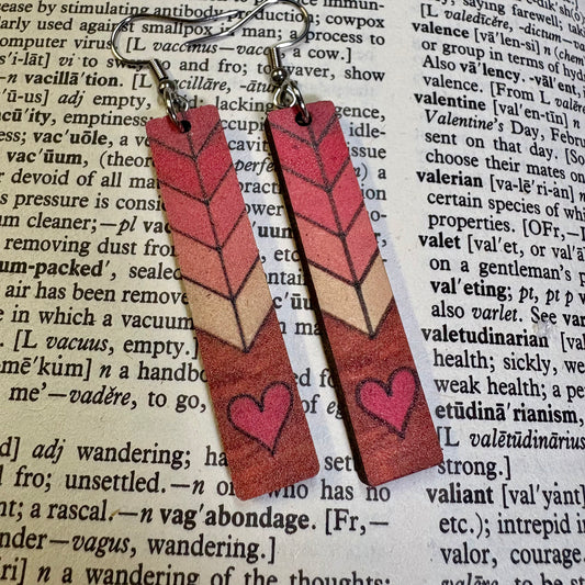 Arrow Wood Heart Valentine Earrings