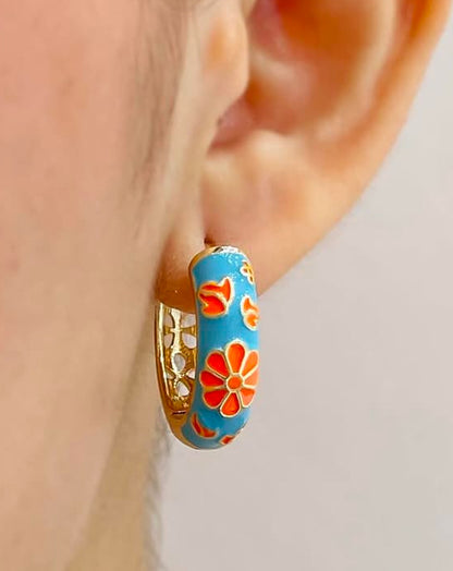 Daisy Floral Enamel Huggie Hoops