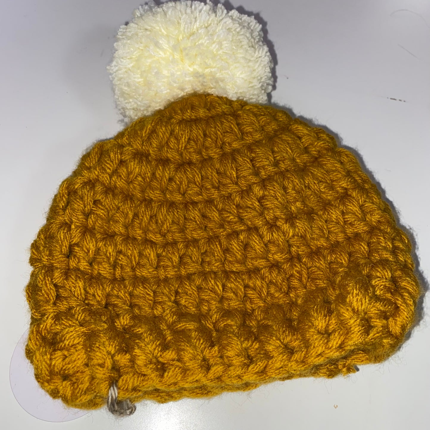 Mustard Yellow Hand Crocheted Pom Pom Hat & Booties