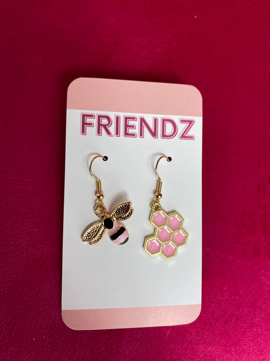 Pink Honeycomb Bee Earrings