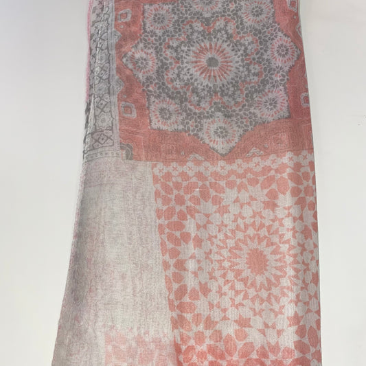 Foulard imprimé Gypsy gris rose corail blanc